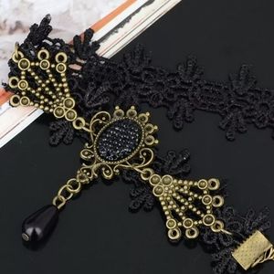 Boho Black Lace Antique Gothic Lace Gold Bracelet